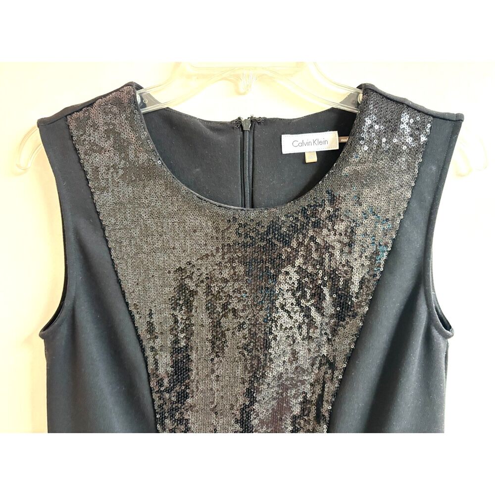 Calvin Klein Sequin Peplum Top Black Monochrome Sleeveless Blouse Shimmer Tank S - Picture 3 of 8